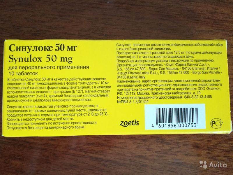 Синулокс для кошек: инструкция по применению лекарства в таблетках и инъекциях по 50 мг и в другой дозировке, аналоги, отзывы